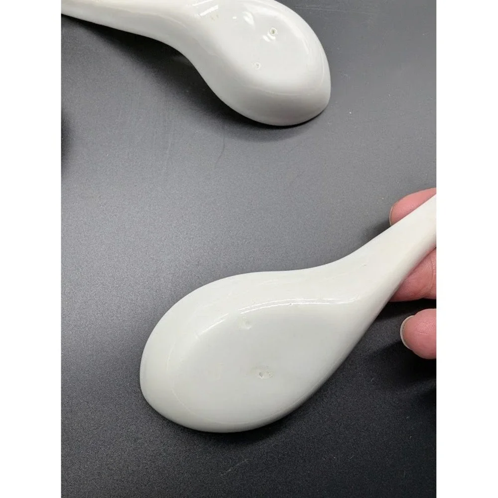 11 Set Vintage Porcelain Soup‎ Spoons Miso Ramen Dumplings Golden China Taiwan